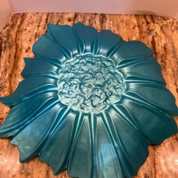 Akcam Turkish Opalescent Aqua Blue/Gold Platter Glass - Picture 5 of 5